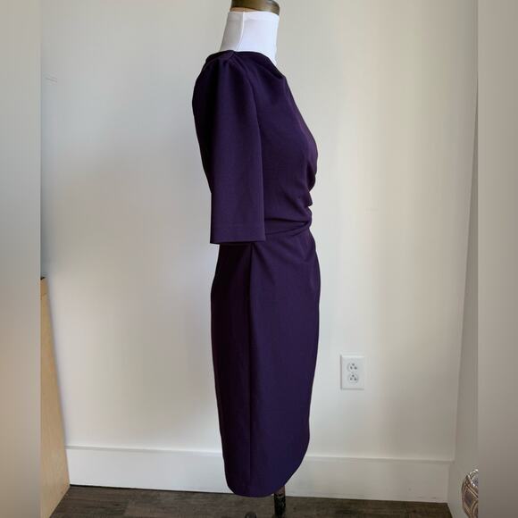 BETSEY JOHNSON PLUM PURPLE SHORT SLEEVE PROFESSIONAL MIDI DRESS SIZE 0 - Picture 2 of 8